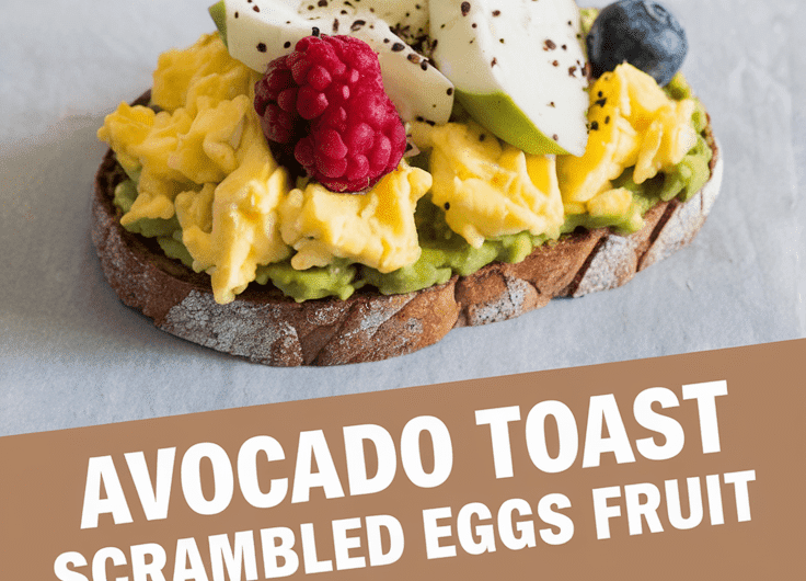 Avocado Toast with Scrambled Eggs and Fruit