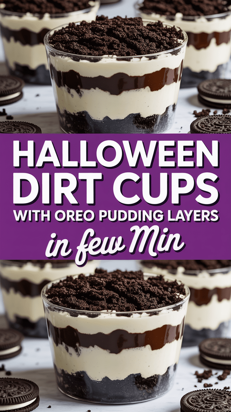 Halloween Dirt Cups Recipe with Oreo Pudding Layers