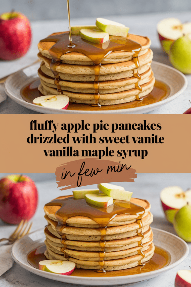 Fluffy Apple Pie Pancakes Drizzled with Sweet Vanilla Maple Syrup
